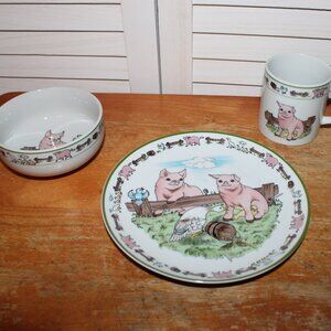Andrea by Sadek Friends of the Farmer 3 Piece Child Fine Porcelain Pig Dish Set